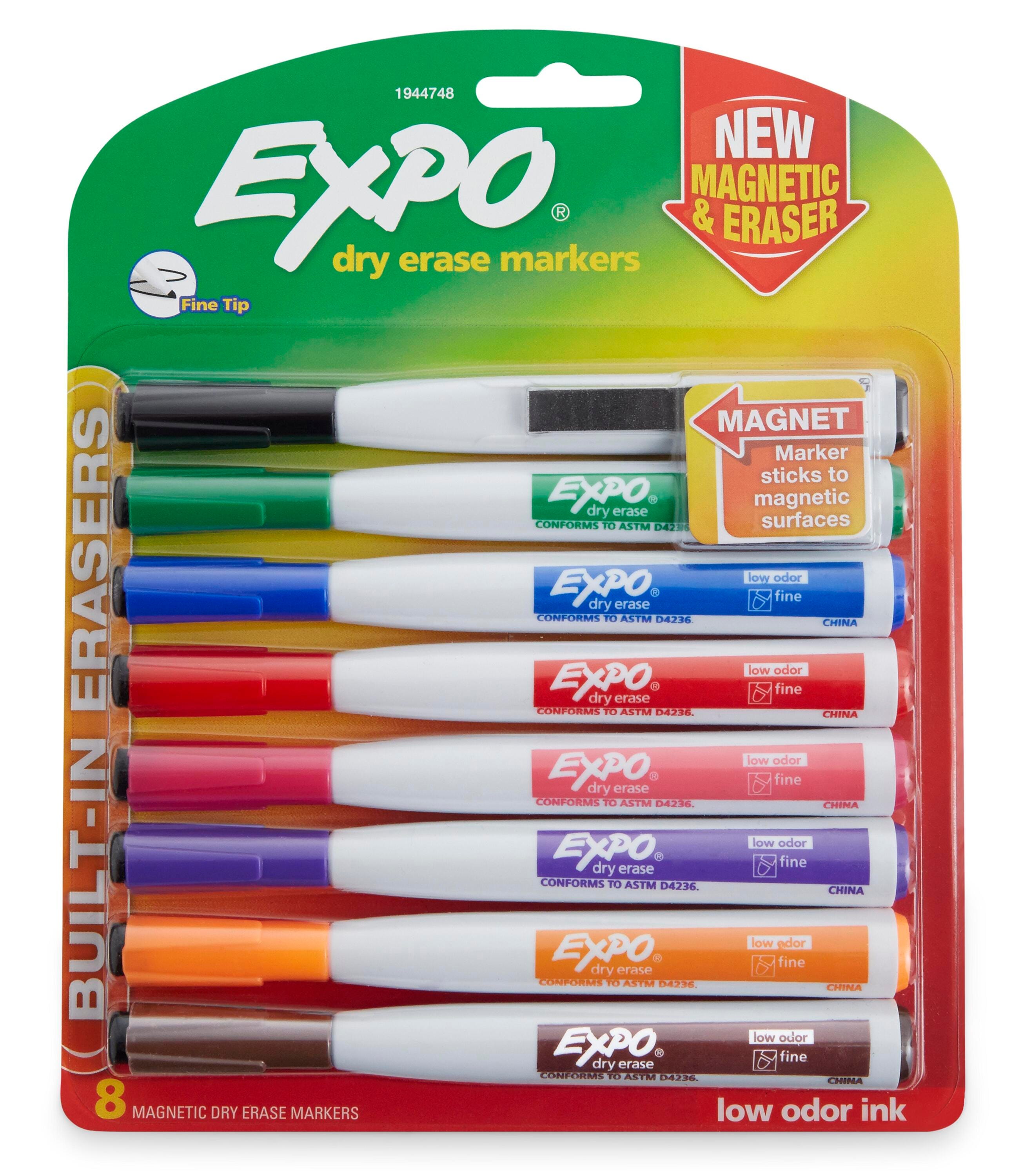 EXPO Magnetic Dry Erase Markers with Erasers, Fine Tip, Assorted Colors, Set of 8 1570269