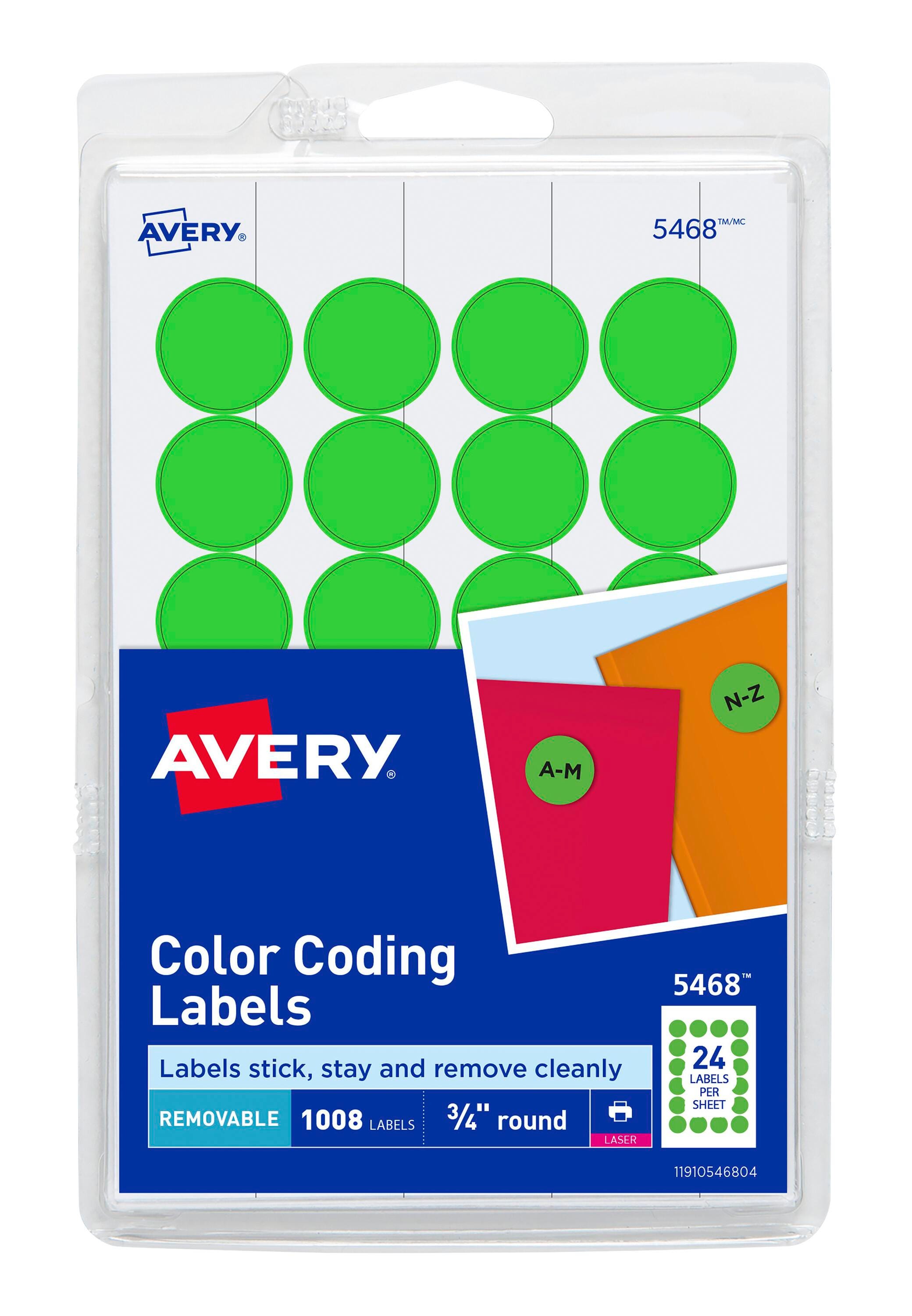 Avery Printable Color Coding Labels, 3/4 Inch Diameter, Neon Green, Pack of 1008 1118003
