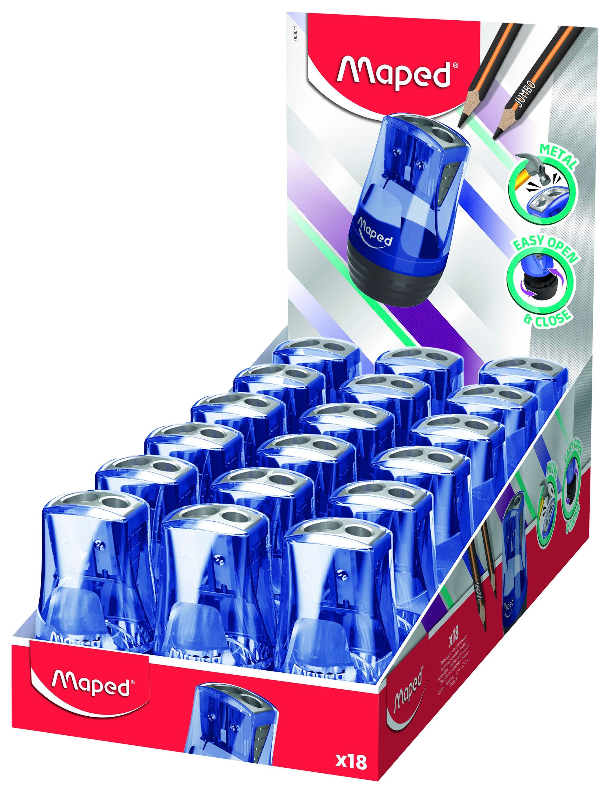 Maped Dual-Hole Tonic Metal Pencil Sharpeners, Blue, Pack of 18 2144622