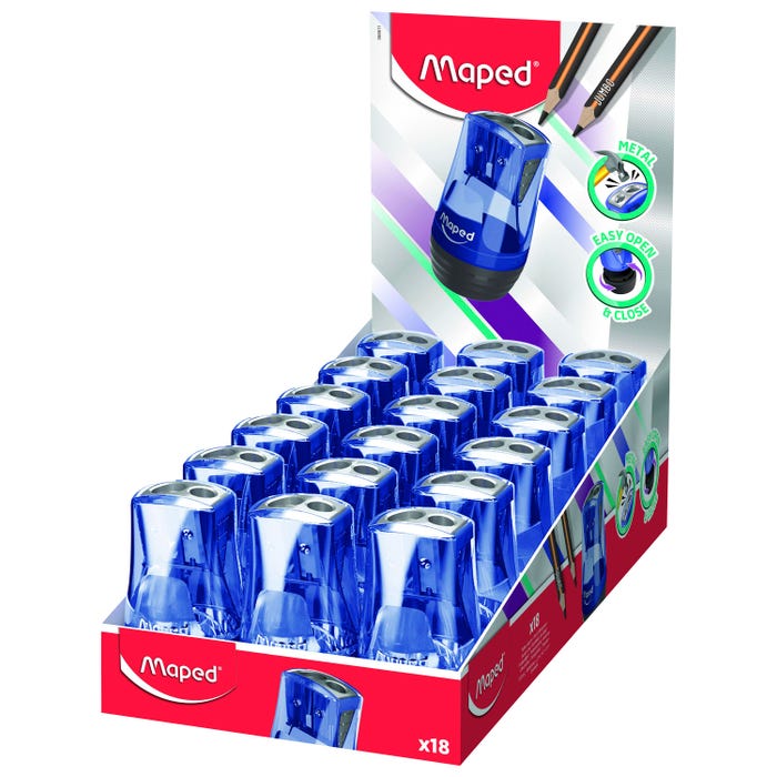Maped Dual-Hole Tonic Pencil Sharpeners, Blue, Pack of 18