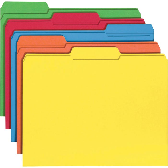 Smead Reinforced File Folders, Letter Size, 1/3 Cut Tabs, Assorted Colors, Pack of 100
