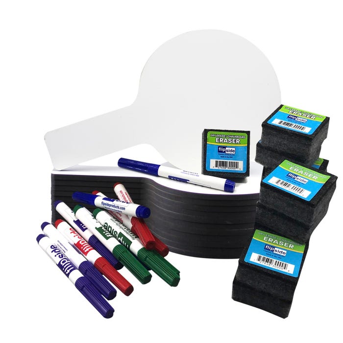 Flipside Mini Dry Erase Answer Paddles with Colored Pens and Erasers, 5 x 9 Inches, Class Pack of 36 Pieces