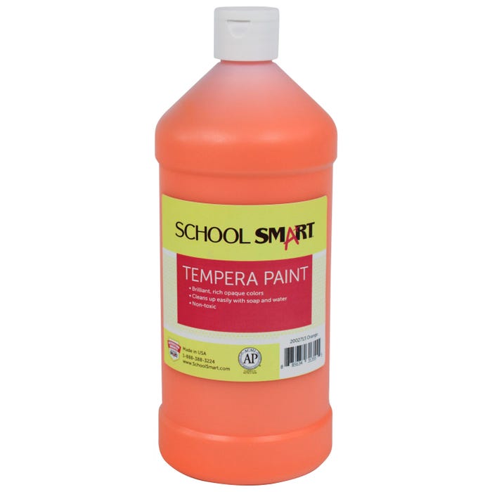 School Smart Tempera Paint, Orange, 1 Quart Bottle