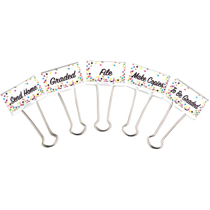 Teacher Created Resources Confetti Classroom Management Large Binder Clips, Set of 5