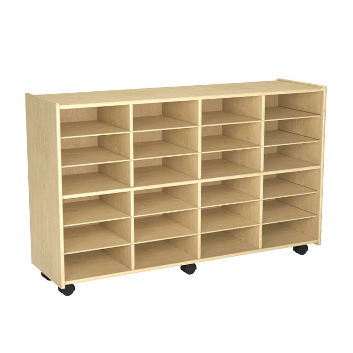 Childcraft Mobile Cubby Storage Unit, 24 Flat-Tray Capacity, Wooden, 47-3/4 x 14-1/4 x 30 Inches