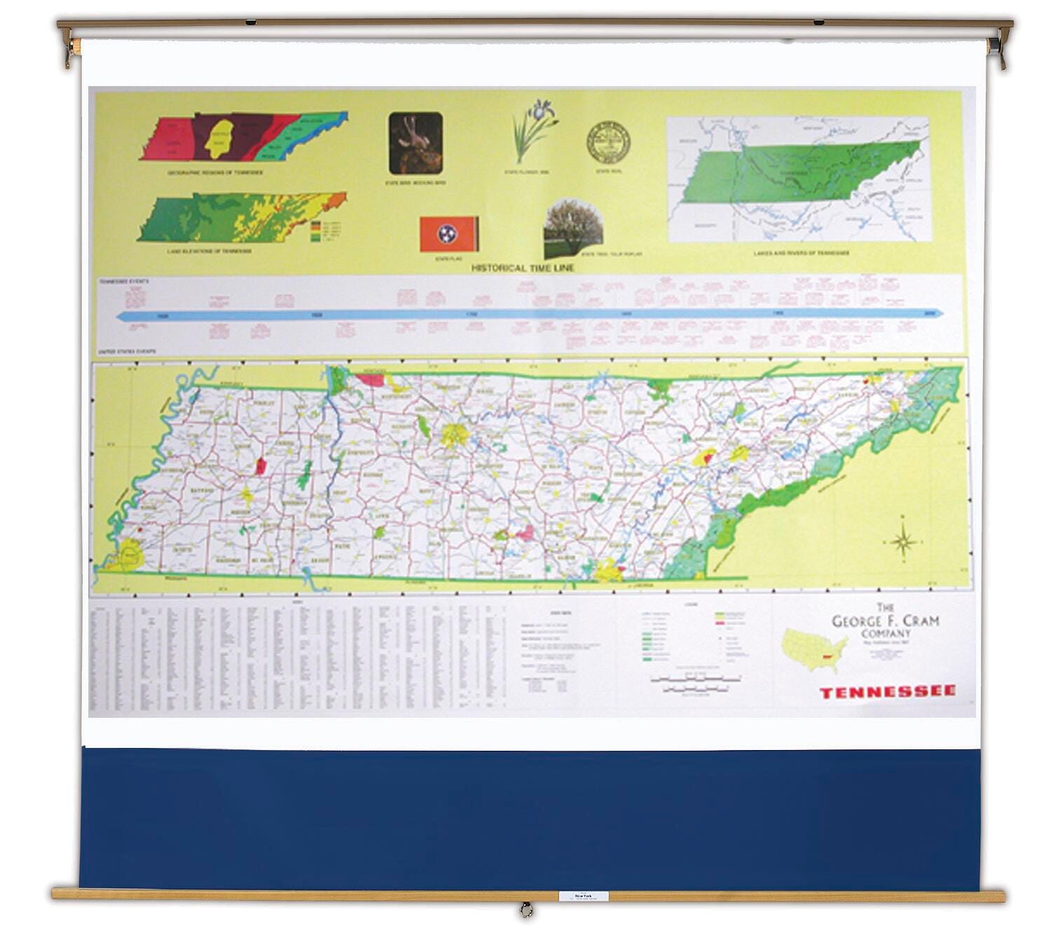 Nystrom Tennessee Pull Down Roller Classroom Map, 68 x 50 Inches, Item Number 088640