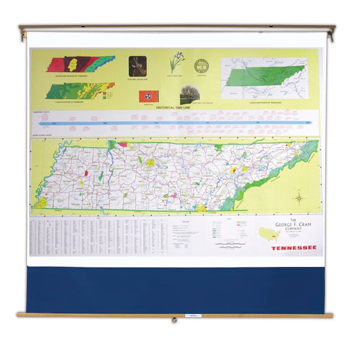 Nystrom Tennessee Pull Down Roller Classroom Map, 68 x 50 Inches