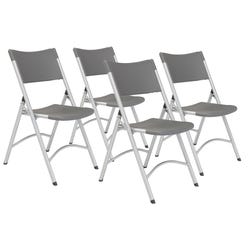 National Public Seating Heavy Duty Plastic Folding Chair, 18-3/4 x 21-1/2 x 32 Inches, Charcoal Seat, Silver Frame, Pack of 4 2051312