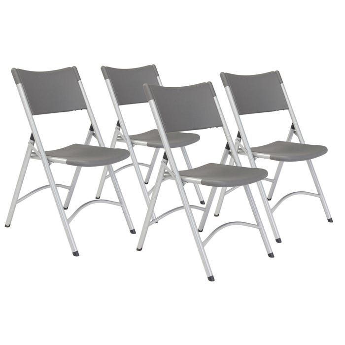 National Public Seating Heavy Duty Plastic Folding Chair, Charcoal Seat, Silver Frame, 18-Inch Seat Height, Pack of 4