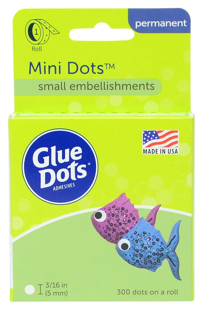 Glue Dots Mini Dots Adhesive, 3/16 Inch, Clear, Roll of 300, Item Number 091231