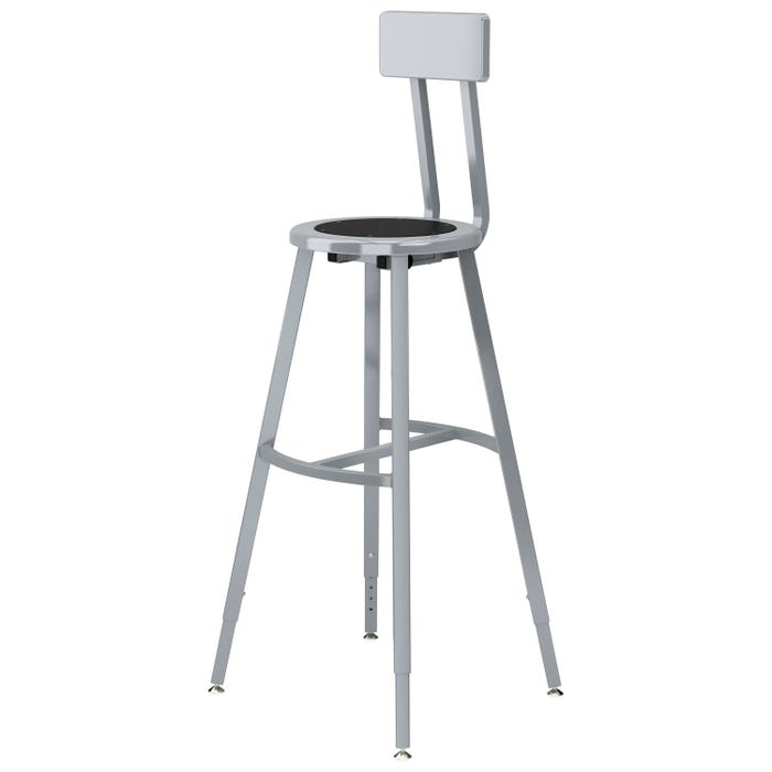 National Public Seating Titan Stool, Black Steel Seat, 30-38 Inch Adjustable Height, Backrest, Gray Frame