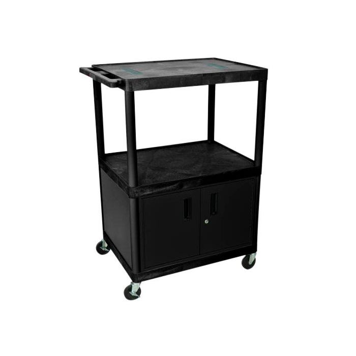 Luxor 48-Inch AV Cart, 24 x 18 x 48 Inches, 3 Black Shelves, 1 Cabinet