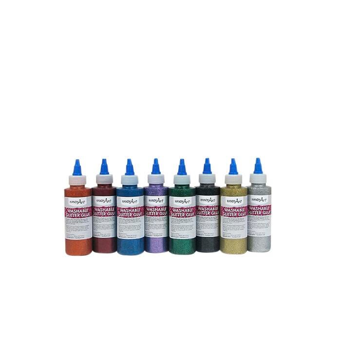 Handy Art Washable Glitter Glue Set, Assorted Colors, Set of 8