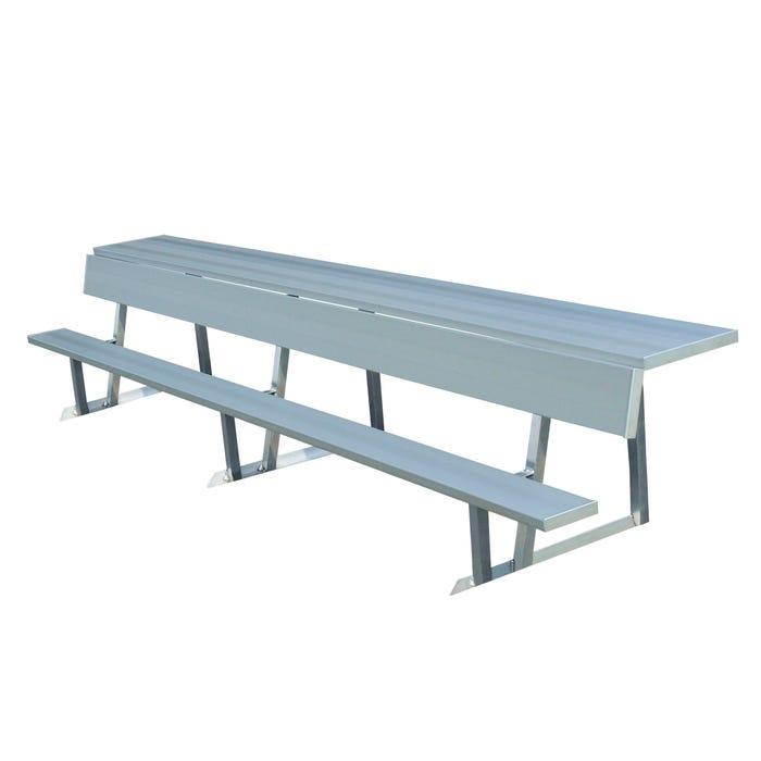 National Recreation Systems Aluminum Portable Bench with Backrest and Shelf, Square Tube, Angle Understructure, 15 Feet