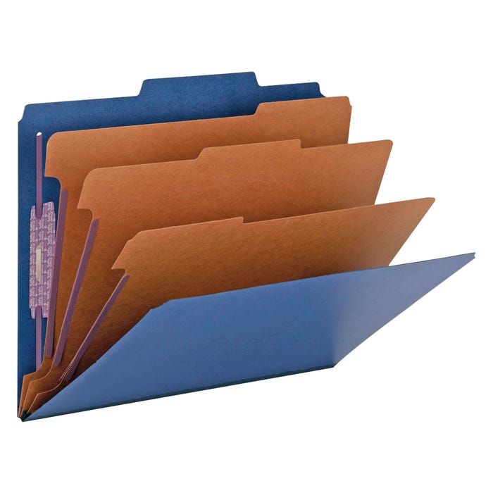 Smead SafeSHIELD Pressboard Classification Folder, Letter Size, 3 Inch Expansion, 3 Dividers, Dark Blue, Pack of 10