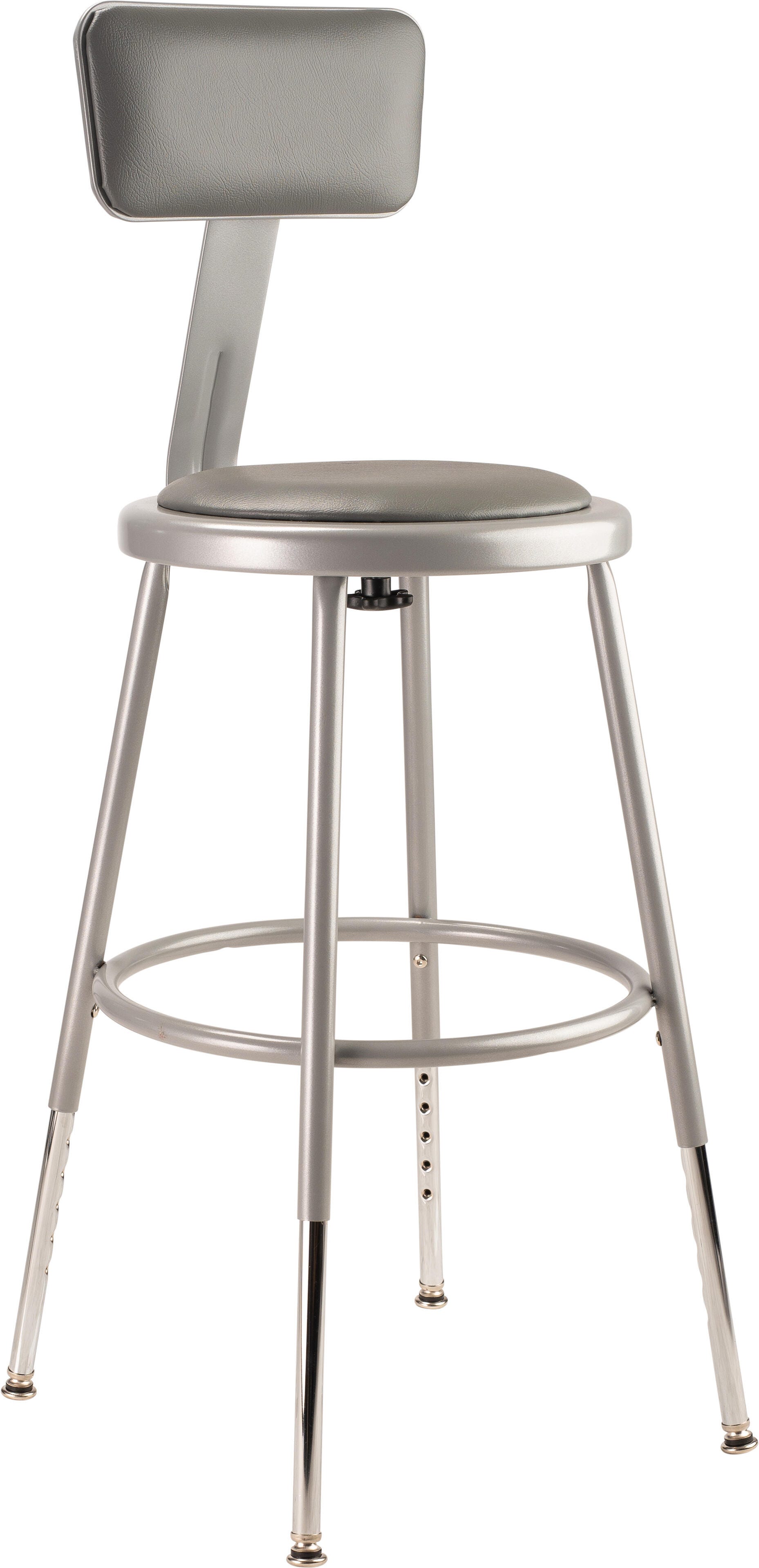 National Public Seating Height Adjustable Heavy Duty Vinyl Padded Steel Stool with Backrest, 18-1/2 to 26-1/2 Inch Seat Height, Gray 677134