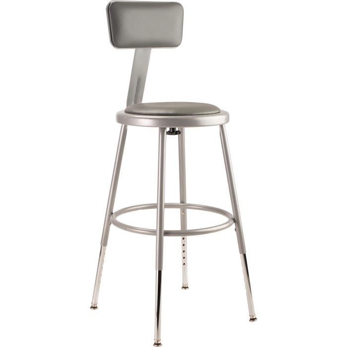 National Public Seating Height Adjustable Heavy Duty Vinyl Padded Steel Stool with Backrest, 18-1/2 to 26-1/2 Inch Seat Height,