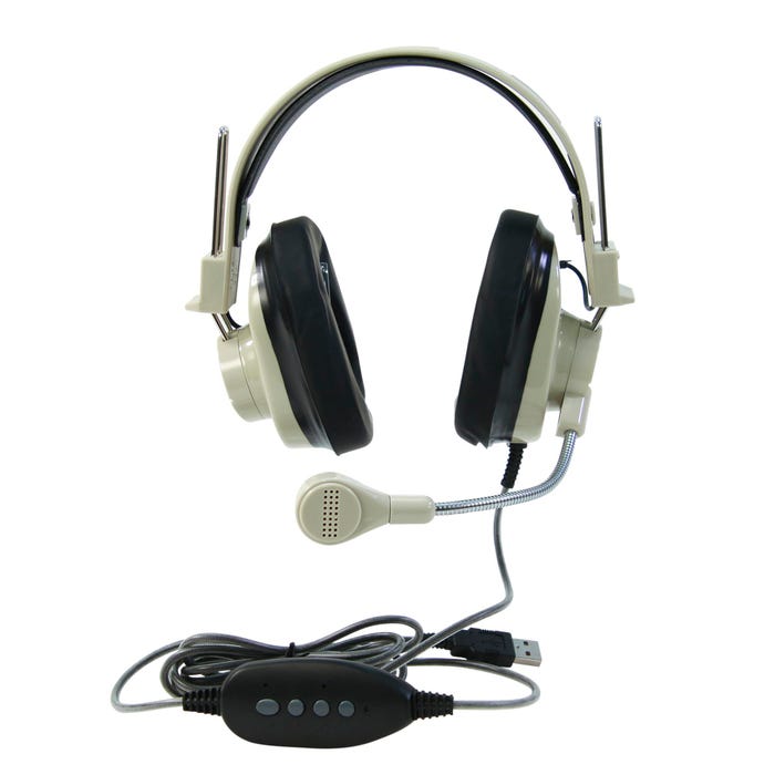 Califone 3066-USB Deluxe Over-Ear Stereo Headset with Gooseneck Microphone, USB Plug, Beige
