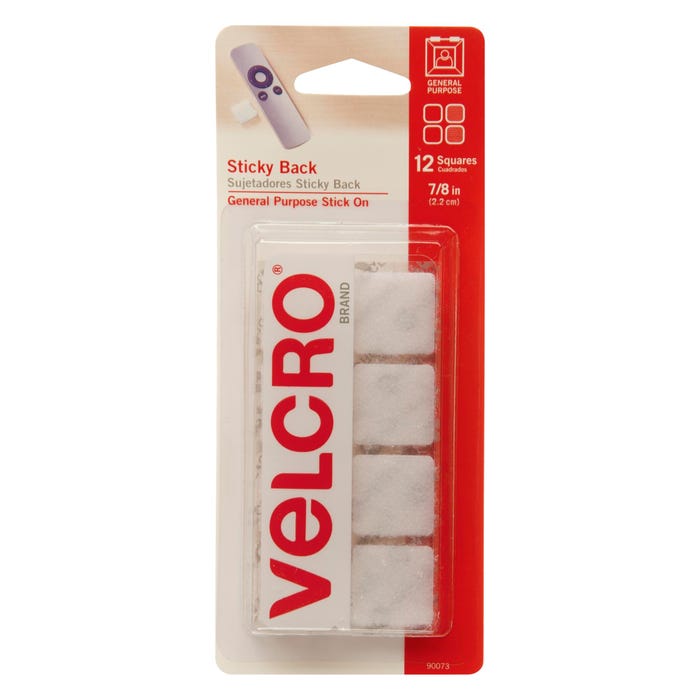 VELCRO Brand Adhesive-Backed Hook and Loop Tape, 7/8 x 7/8 Inch, White, Pack of 12
