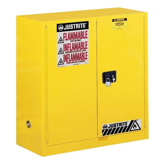 Justrite Sure-Grip EX Free Standing Flammable Storage Cabinet, 43 x 18 x 65 Inches, 30 Gallon, Yellow