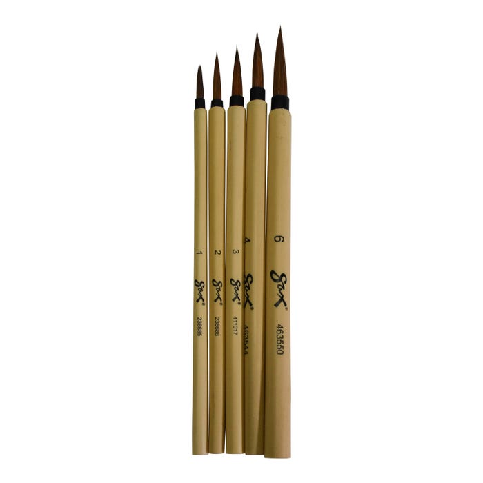 Sax Bamboo Watercolor Paint Brushes, Fine Tip, Assorted Sizes, Set of 5 443474