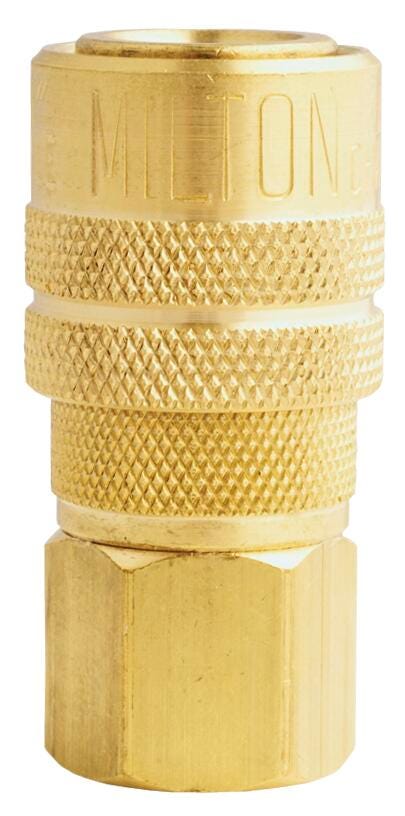 Milton Female M-Style Air Hose Coupler/Plug, 1/4 in, FNPT, Brass, Item Number 1050240