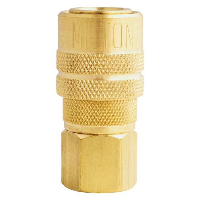 Milton Female M-Style Air Hose Coupler/Plug, 1/4 in, FNPT, Brass