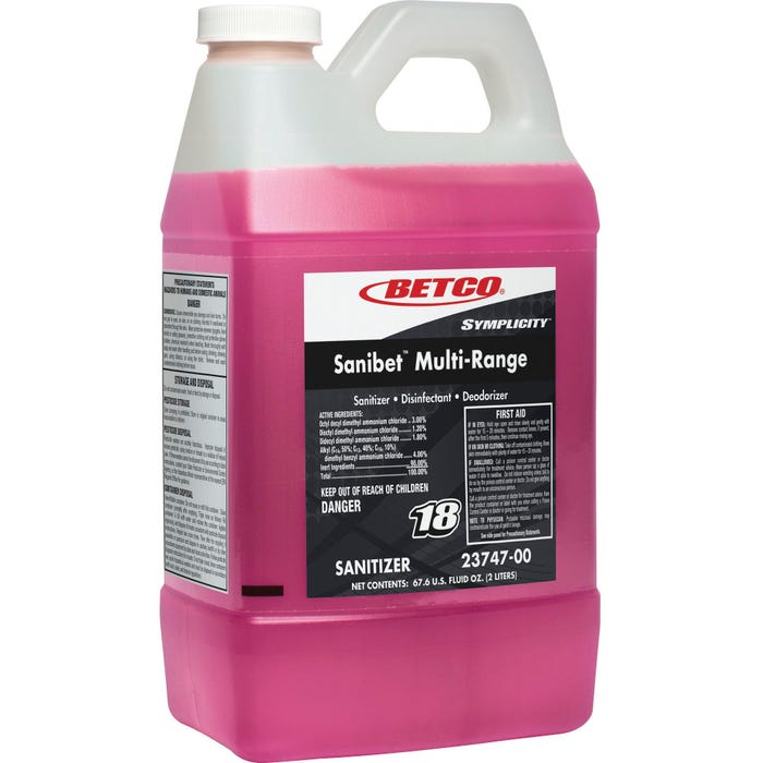 Betco Corp Symplicity Sanibet MultiRange Sanitizer, Concentrated, FastDraw, 1 Gallon, Pink