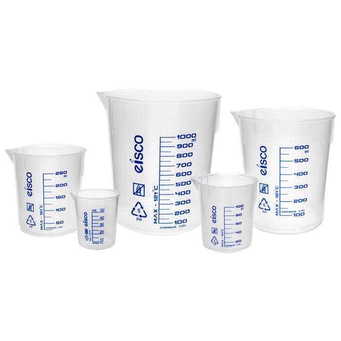 Eisco Polypropylene Laboratory Beaker Set, Screen Printed, Set of 5