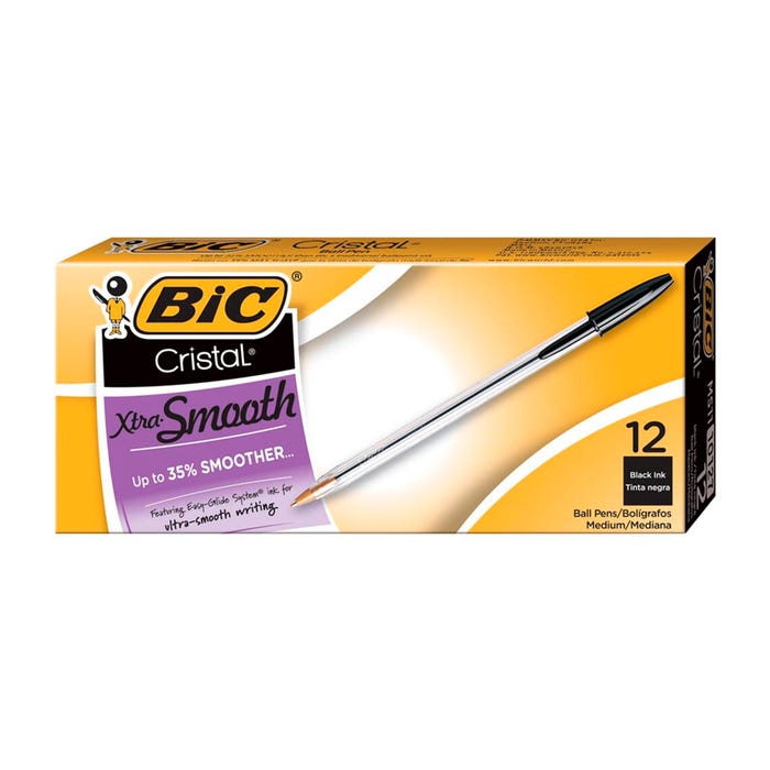 BIC Cristal Xtra Smooth Ballpoint Pen, Medium Point, Black, Pack of 12