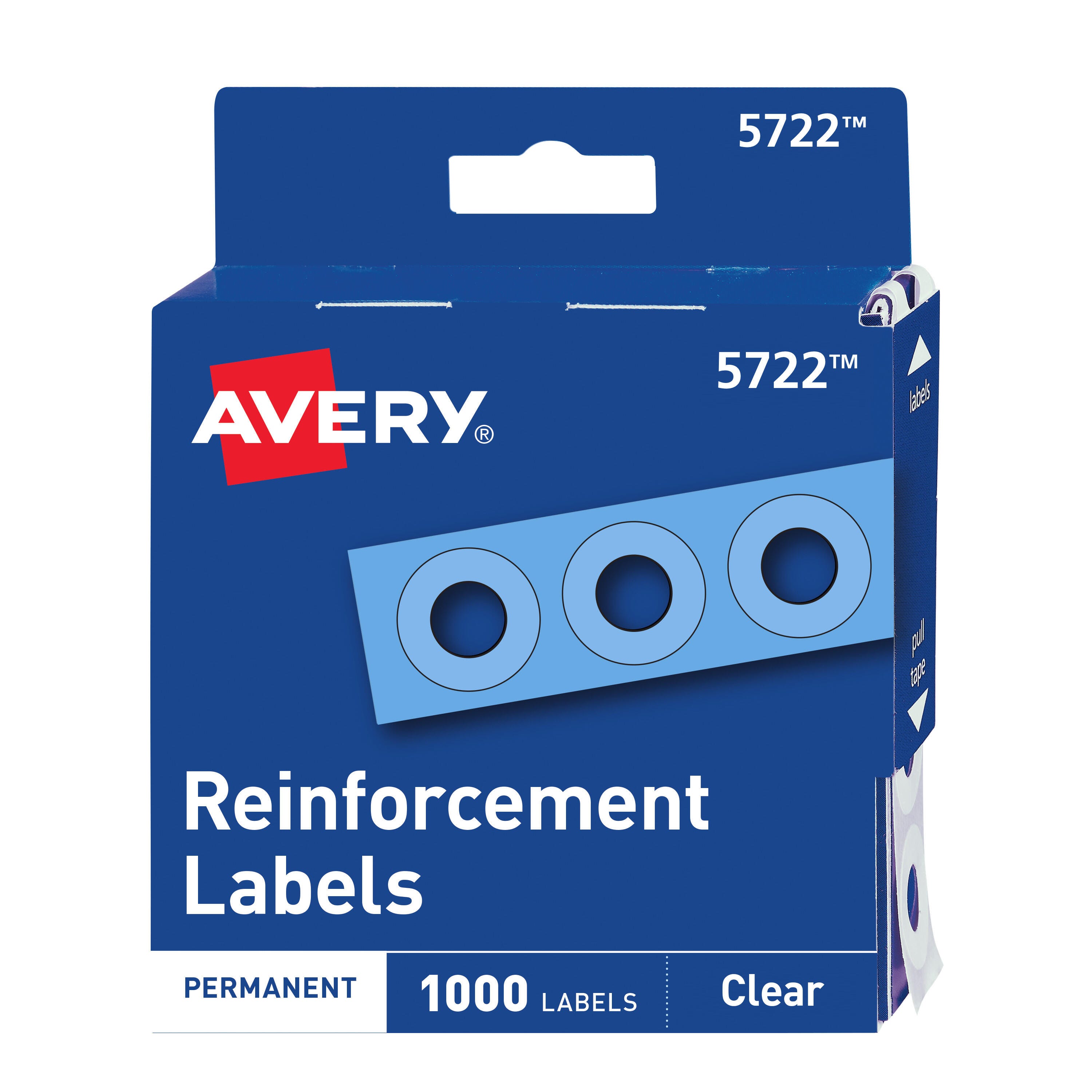 Avery Self-Adhesive Reinforcement Label Ring, 1/4 Inches, Clear, Pack of 1000 1118034