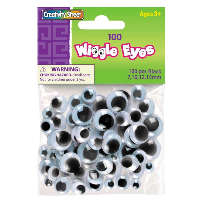 Creativity Street Round Wiggle Eyes, Assorted Size, Black on White, Pack of 100