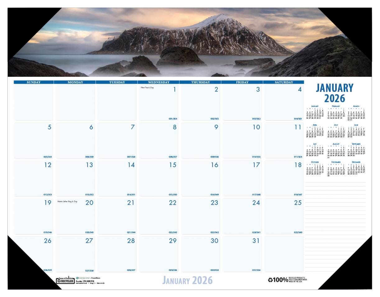 House of Doolittle, Recycled, Earthscapes Coastlines, 12 Month Desk Pad, January-December 2026, 22 x 17 Inches 2150950