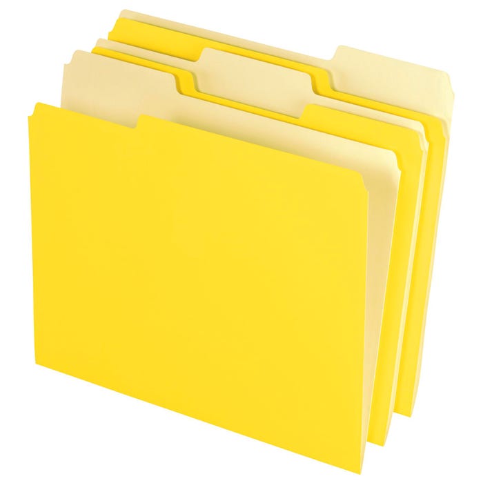 Pendaflex Two-Tone File Folder, Letter Size, 1/3 Cut Tabs, Yellow, Pack of 100