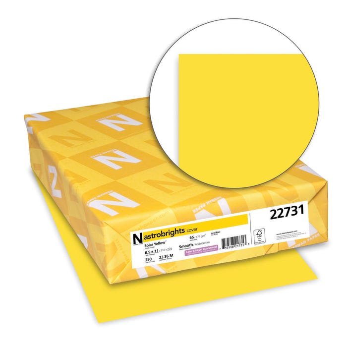 Astrobrights Card Stock, 8-1/2 x 11 Inches, 65 lbs, Solar Yellow, Pack of 250