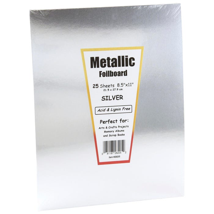 Hygloss Metallic Foilboard, 8-1/2 x 11 Inches, Silver, 25 Sheets