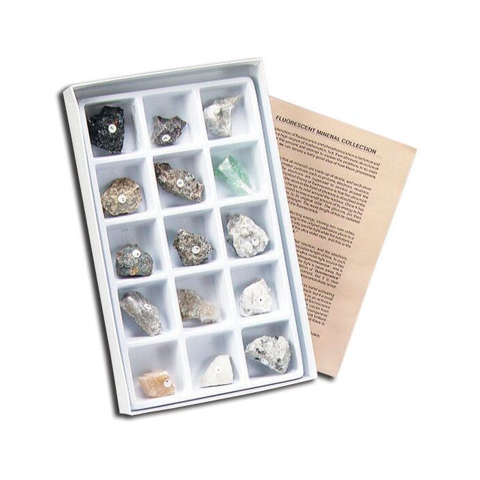 Geoscience Intro to Fluorescent Minerals Collection, Assorted, Set of 15