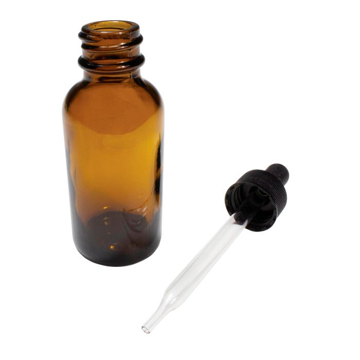 United Scientific Boston Round Bottles with Droppers, Amber Glass, 1 Ounce, Pack of 12