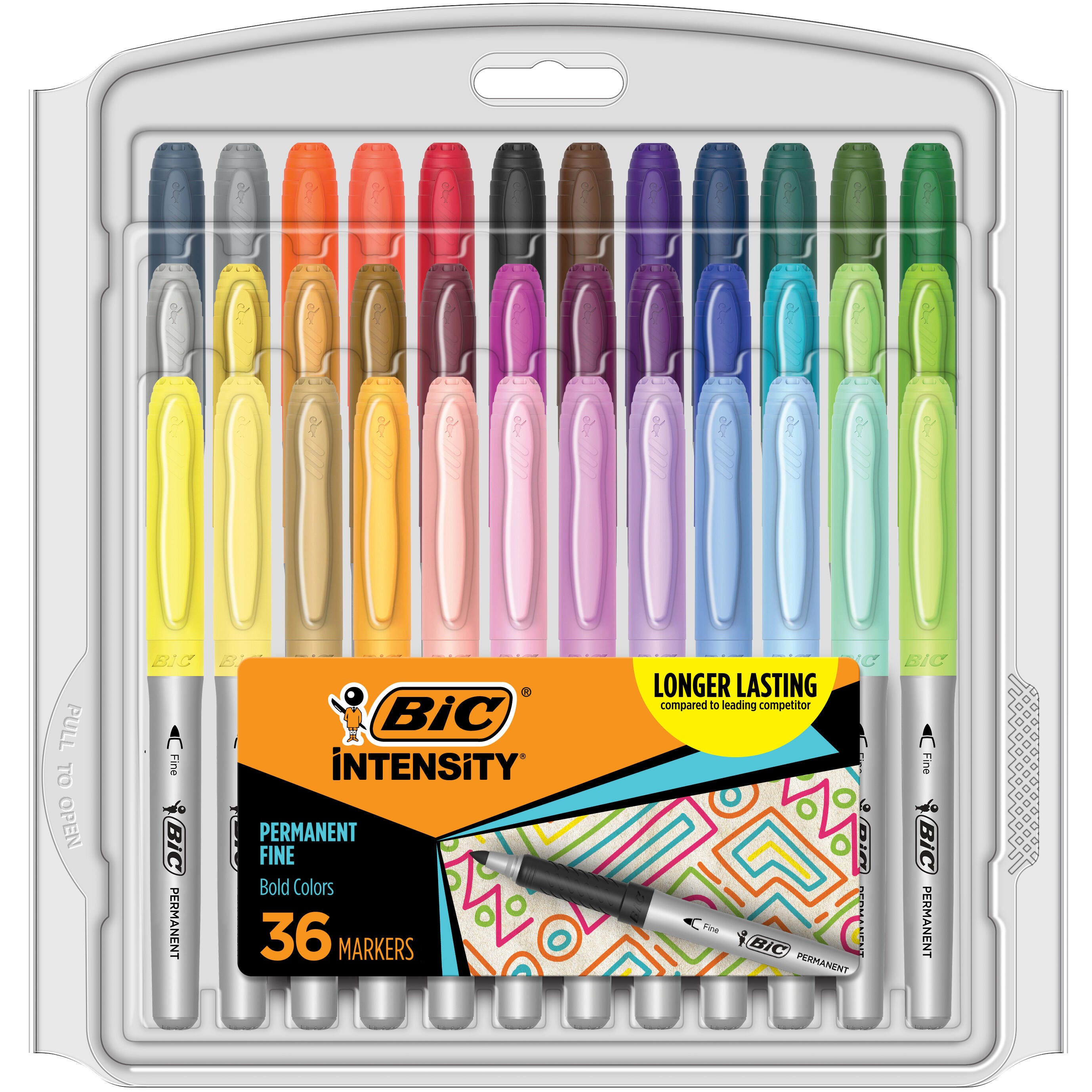 BIC Intensity Permanent Markers, Fine Tip, Assorted Fashion Colors, Pack of 36 410639
