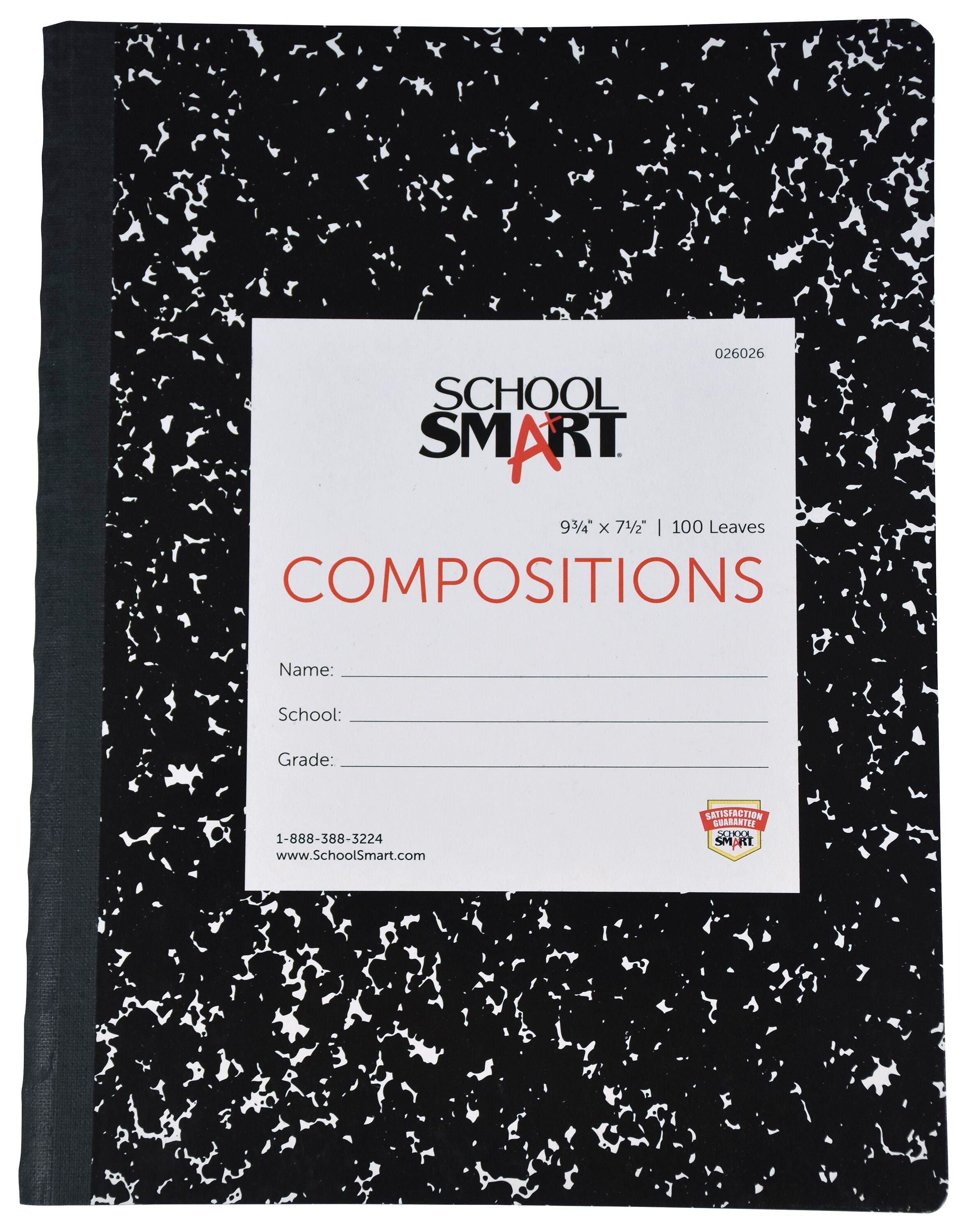 School Smart Wide Ruled Composition Book, 9-3/4 x 7-1/2 Inches, 100 Sheets 026026