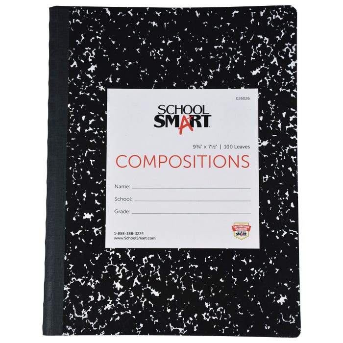 School Smart Semi Stiff Wide Ruled Composition Book, 9-3/4 x 7-1/2 Inches, 100 Sheets
