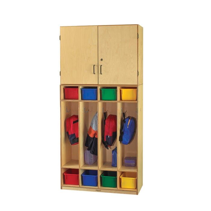 Childcraft Vertical Storage Unit with Coat Locker Base, Wooden, 35-3/4 x 14-3/4 x 74-1/4 Inches