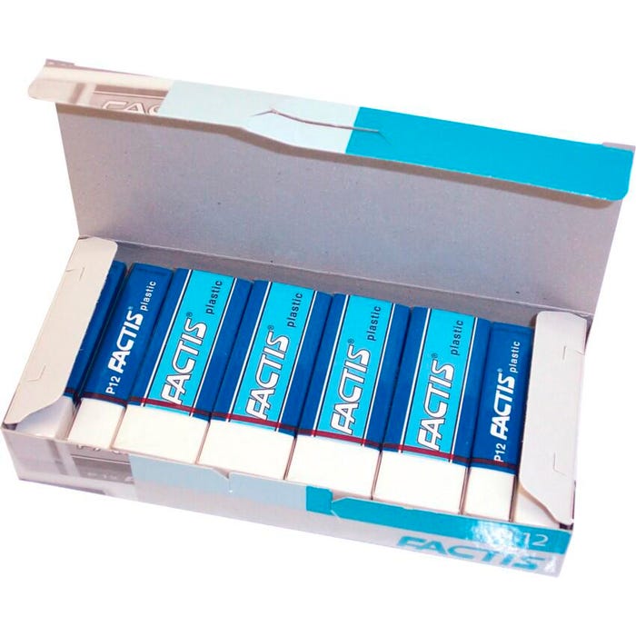 Factis Non-Abrasive Self-Cleaning Graphite Plastic Eraser, Large, White, Pack of 12