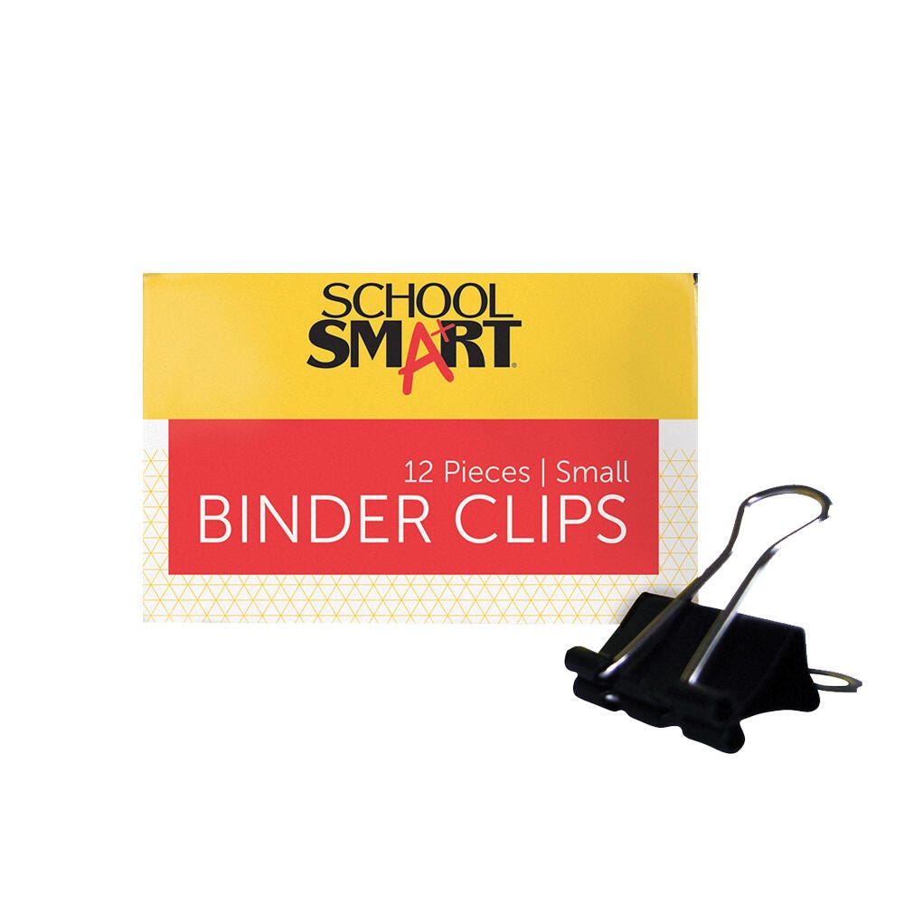 School Smart Binder Clips, Small, 3/4 Inches, Pack of 12 2133007
