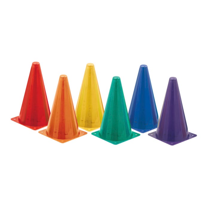 Champion Sports High Visibility Fluorescent Vinyl Cones, 9 Inches, Assorted Colors, Set of 6