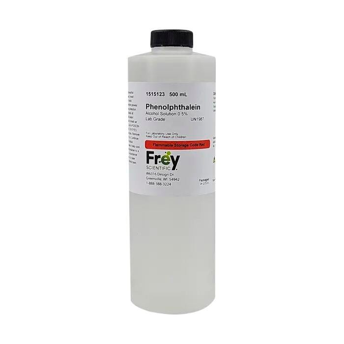Frey Scientific Phenolphthalein Solution, 0.5% Alcohol, Lab Grade, 500mL