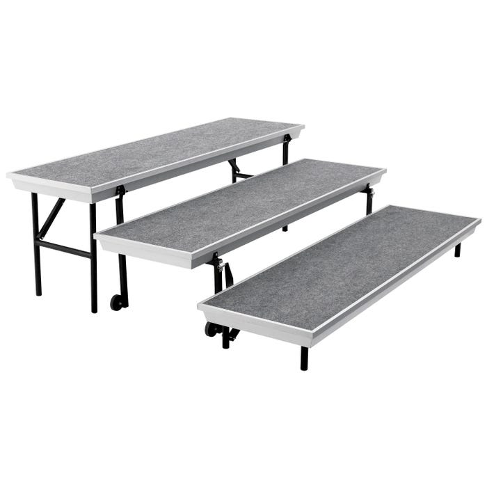 National Public Seating Transport 3-Level Tapered Choral Riser, Gray Carpet, 72 x 54 x 24
