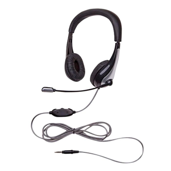 Califone NeoTech 1025MT On-Ear Stereo Headset with Gooseneck Microphone, 3.5mm Plug, Black/Silver