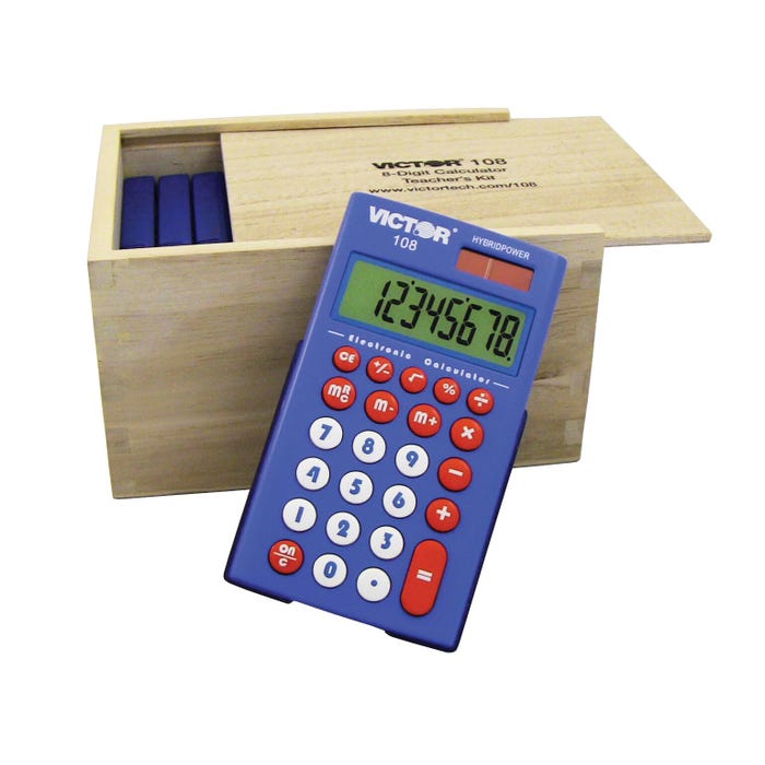 Victor 108TK Solar Battery 8 Digit Calculator, Teacher's Kit, Blue, Set of 10