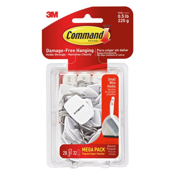 Command Wire Hooks and Adhesive Strips, 28 Hooks with 32 Strips